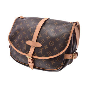Louis Vuitton Brown Leather Bag Monogram Shoulder Saumur